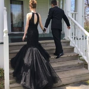 Black Beaded Mermaid Sherri Hill Prom Dress